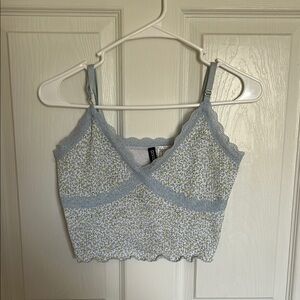 Blue Lace Trim Crop Top